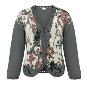 POL Women's Open Front Cardigan Gray S M L XL Oversized Abstract Boho Grandma